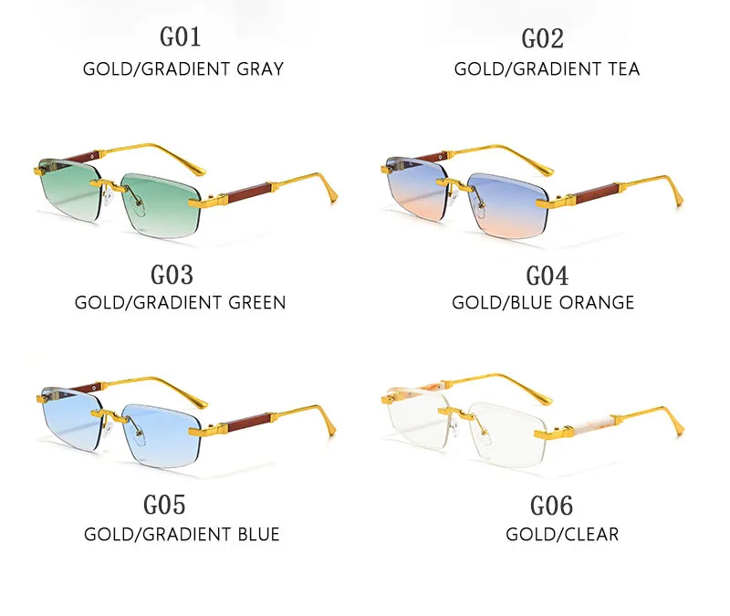 2026 Holz Randlose Sonnenbrille Frauen Trendy Sonnencreme Vintage Sonnenbrille Männer Urlaub Mode Gläser Lentes De Sol Mujer Okulary – Detail 11