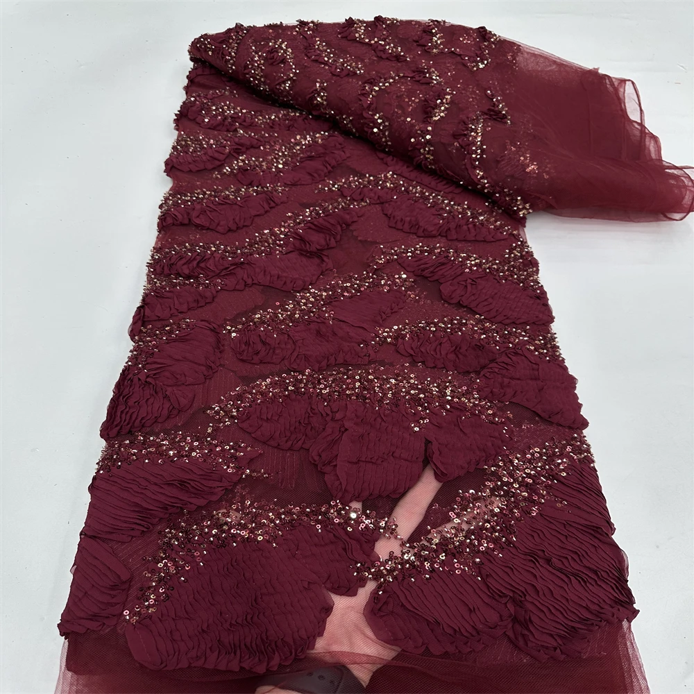 

Роскошная африканская кружевная ткань с блестками, 2024, высококачественная французская нигерийская кружевная ткань с бисером, свадебное платье