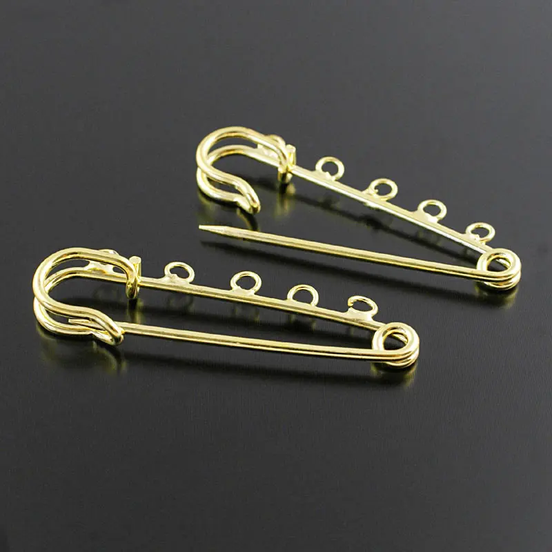 10PCS 50x13MM Wire Thickness 1.5MM Gold Color Iron Big Brooch Pins with 5 Hanging Holes Diy Jewelry Findings Accessories