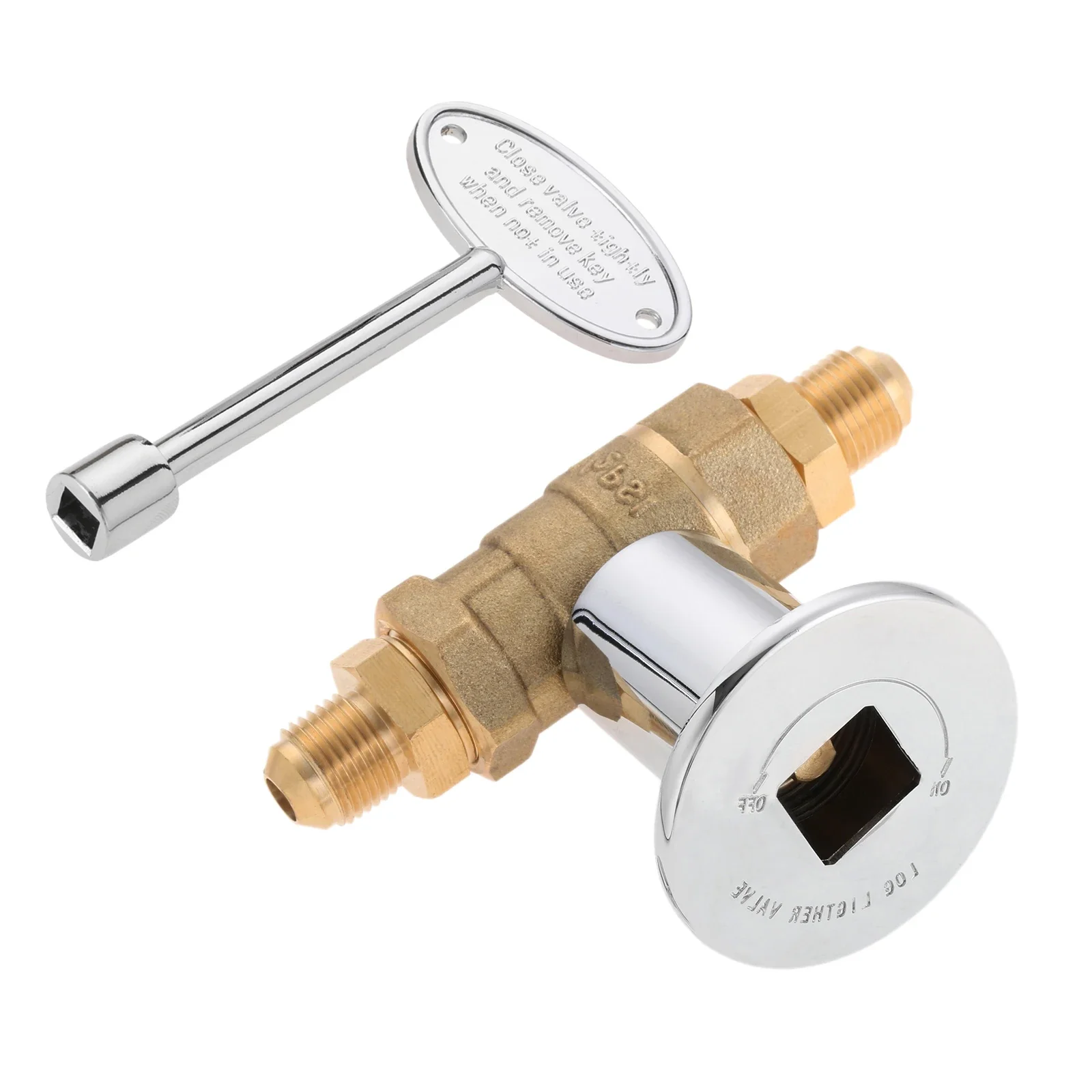 1 conjunto de 1/2 polegadas em linha reta quarto-turn gás shut-off válvula kit com cromo flange, chave de 3 polegadas e 3/8 masculino flare x 1/2 npt encaixes