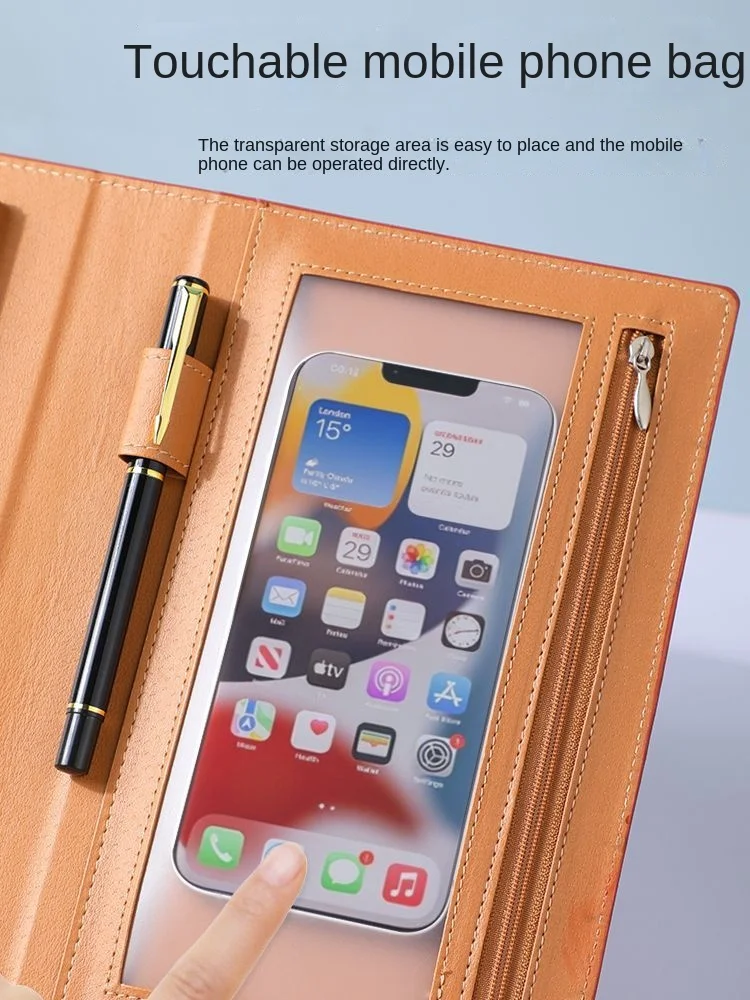 Multifunctional Business Meeting A5 Loose-leaf Notebook Mobile Phone Hidden Notebook Disassembled Put on Mobile Phone Money Box