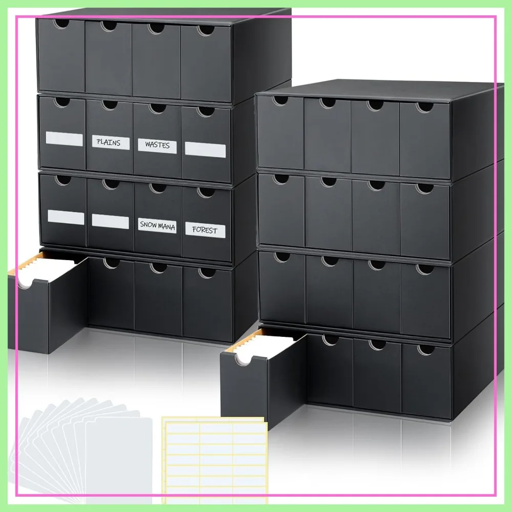 

15000+ Trading Card Storage Box with 70 Cardboard Dividers, Label Stickers for TCG Sports Cards, 8-Row Black Organizer