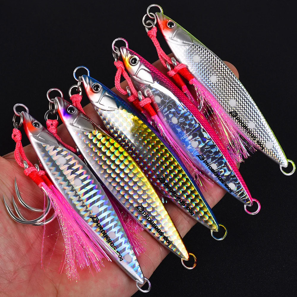 PRO BEROS 40g 60g 80g 100g Doppelhaken Schnell Sinkender Leuchtender Metall-Jigging-Köder für Thunfisch- und Makrelen-Angeln – Detail 7