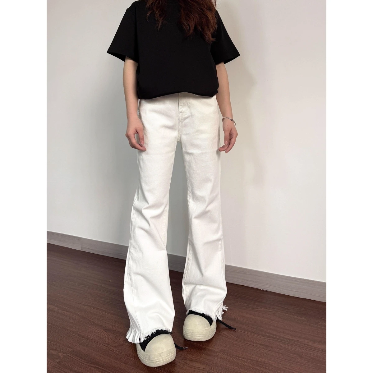 

Джинсы Cleanfit American High Street Slimming для мужчин и женщин, универсальные, белые, из денима, слегка расклешенные, с эффектом потертости, повседневные, свободного кроя