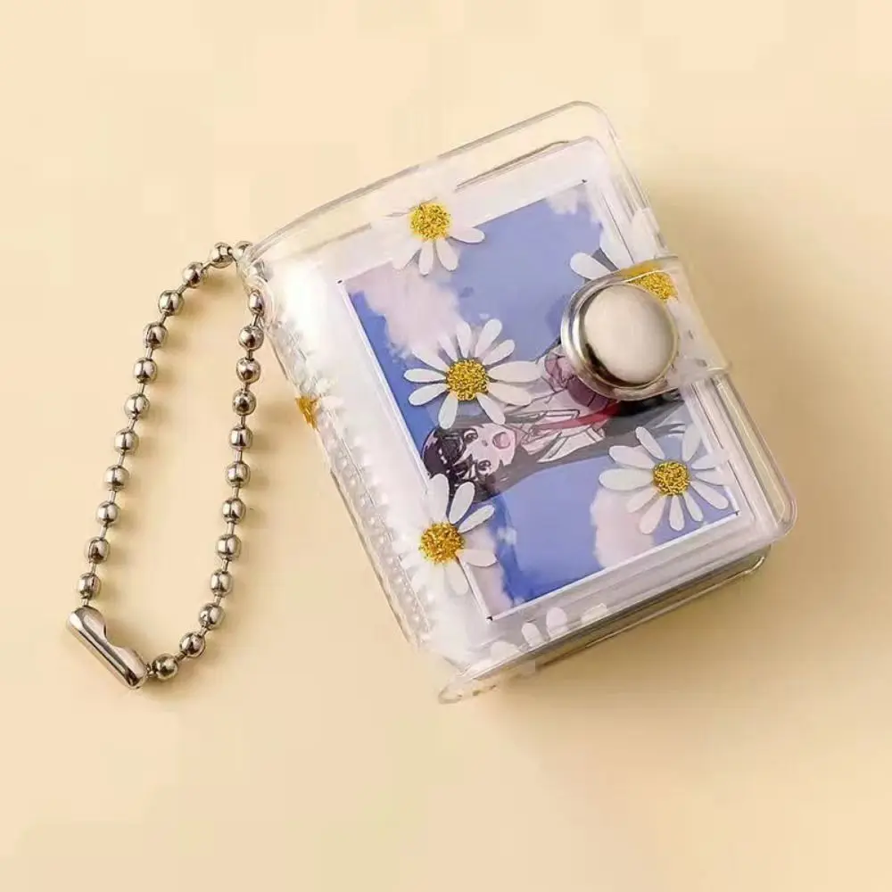 1/2inch Thickened Daisy Photo Album With Buckle Wear-resistant Mini Card Holder Hanging Pocket Keychain Album Card Storage