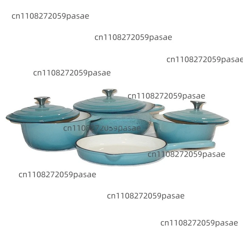 Luxury Classic Non-Stick Cast Iron Enamel Cookware Set Camping Casserole Pot with Induction Bottom for Gas Stove Soup Cover