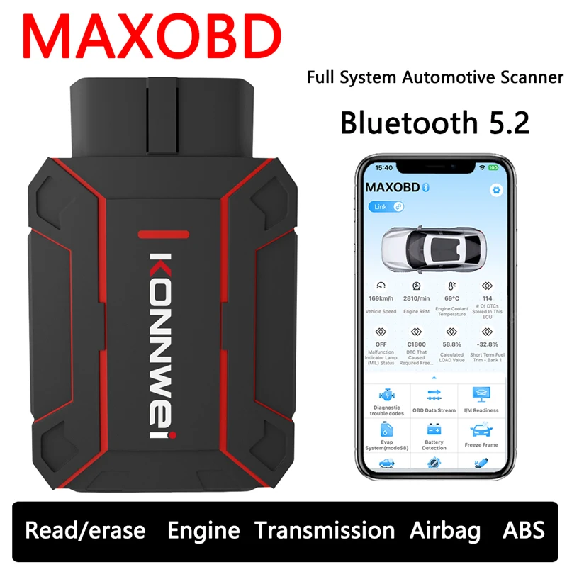 KONNWEI Car OBD Deep Scan Diagnostic Tools Bluetooth Connectivity MAXOBD Battery Monitoring Vehicle Monitoring Auto OBD2 Scanner