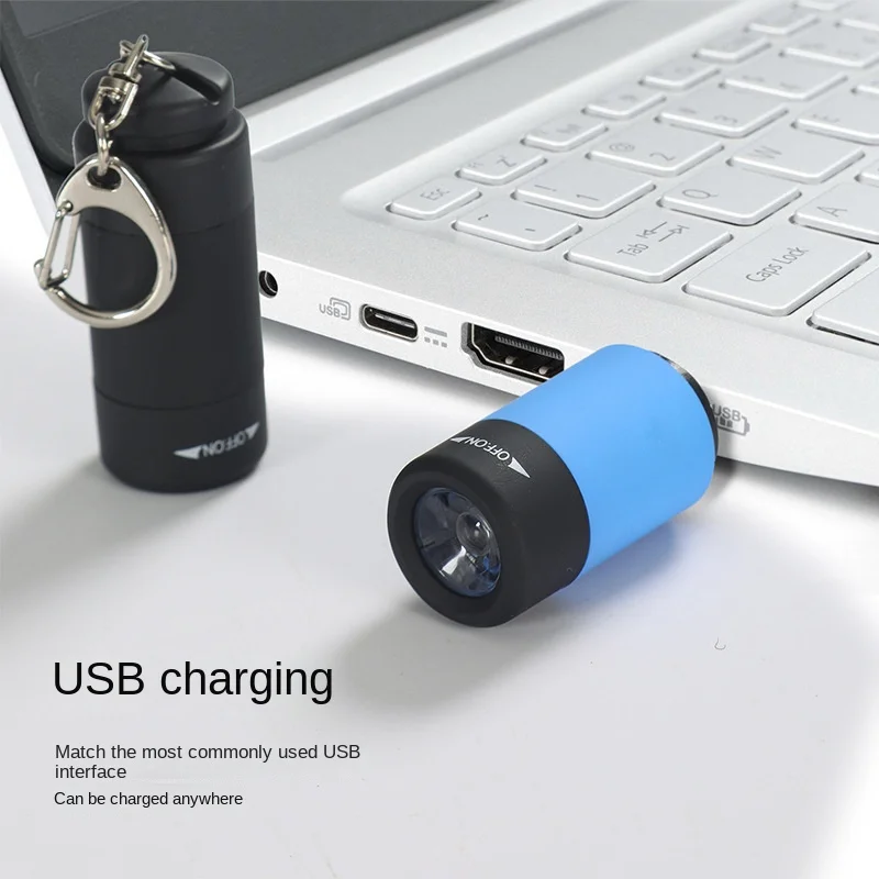 LED Flashlight USB Charging Creative Plastic Waterproof Strong Light Small Flashlight Mini Torch Key Light