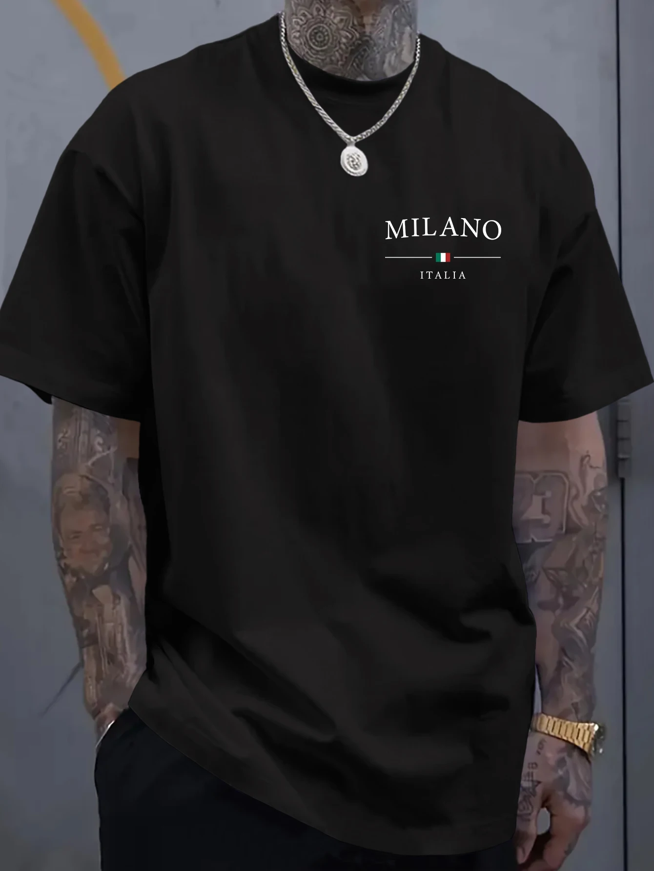 Men's Casual MILANO ITALIA Letter Print T-Shirt 100% Polyester Streetwear Short Sleeve Tee S-XXL