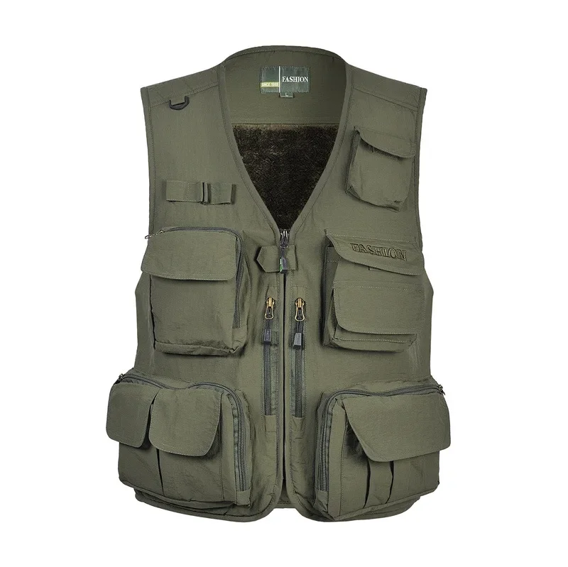 

2024 Men's Multi-Pocket Photography Vest Fleece-Lined Multi-Functional Tactical Journalist Director Fishing Vest