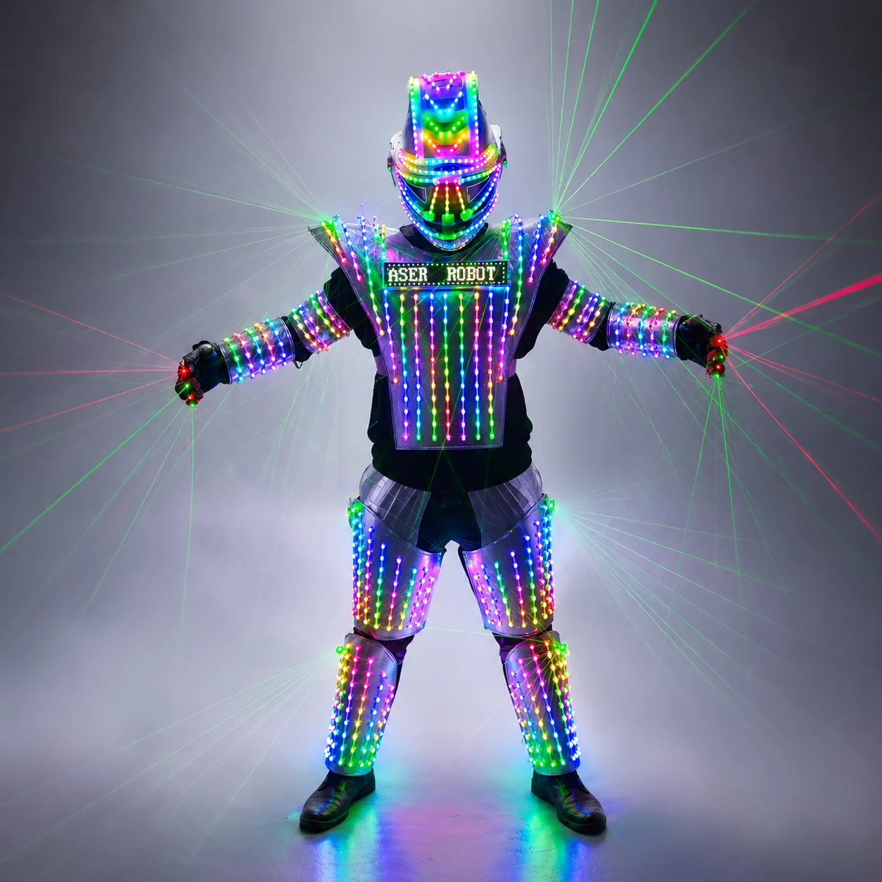 Full Color LED Robot Suit Green Laser Costume Laser Jacket Model Show Dress Clothe DJ Bar Performance