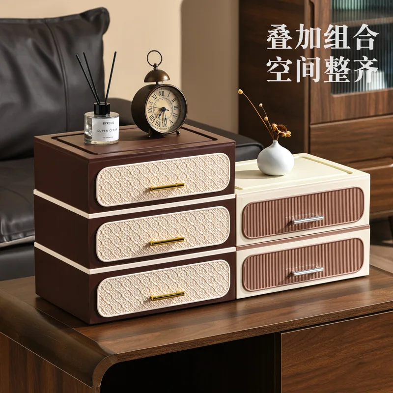

HYS Bedroom New product entrance storage Cosmetics storage box Multi-layer stackable storage drawer Bedside table