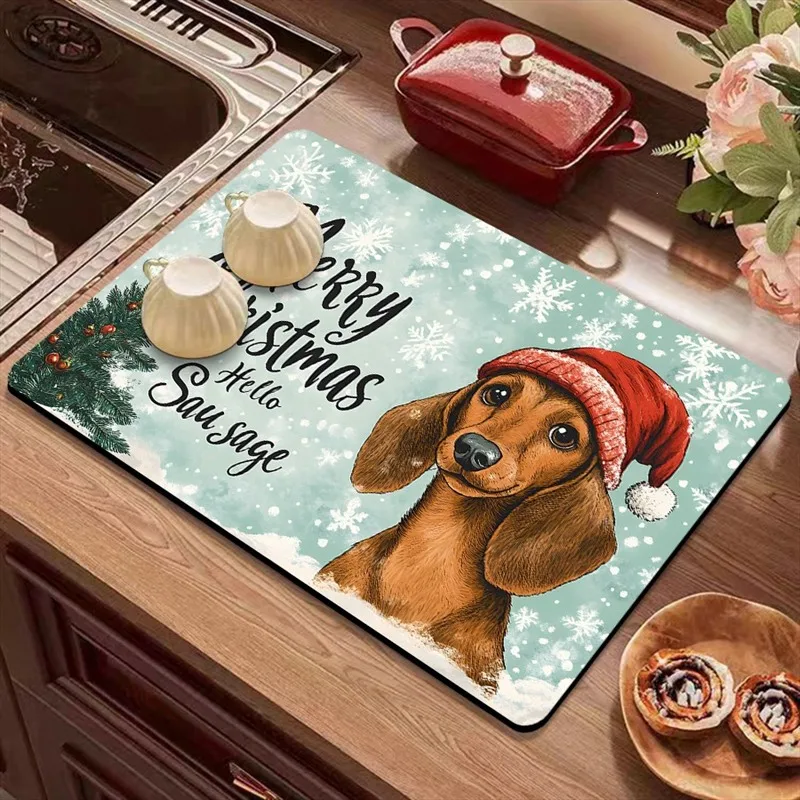 VIKAMA Diatomite Drying Mat, Super Absorbent Quick Dry Non-Slip Heat Resistant Kitchen Counter Christmas Truck Decor