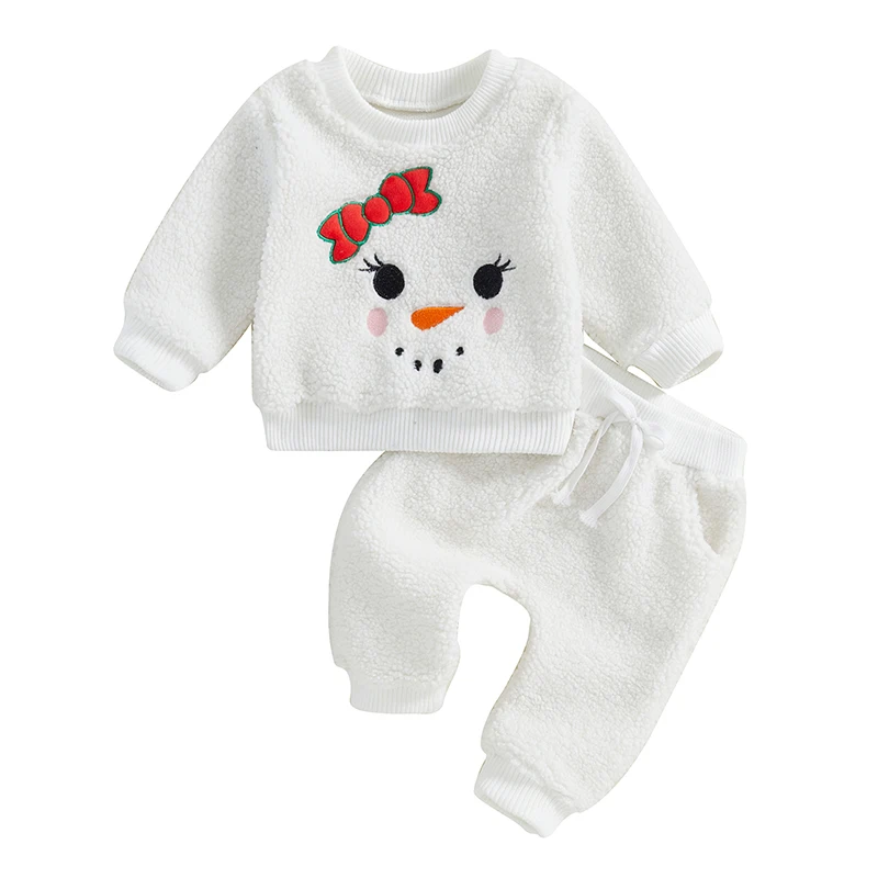 Toddler Girls Fall Outfits Snowman Pattern Long Sleeve Sweatshirt and Elastic Pants Set Baby Cute 2 Piece Clothes