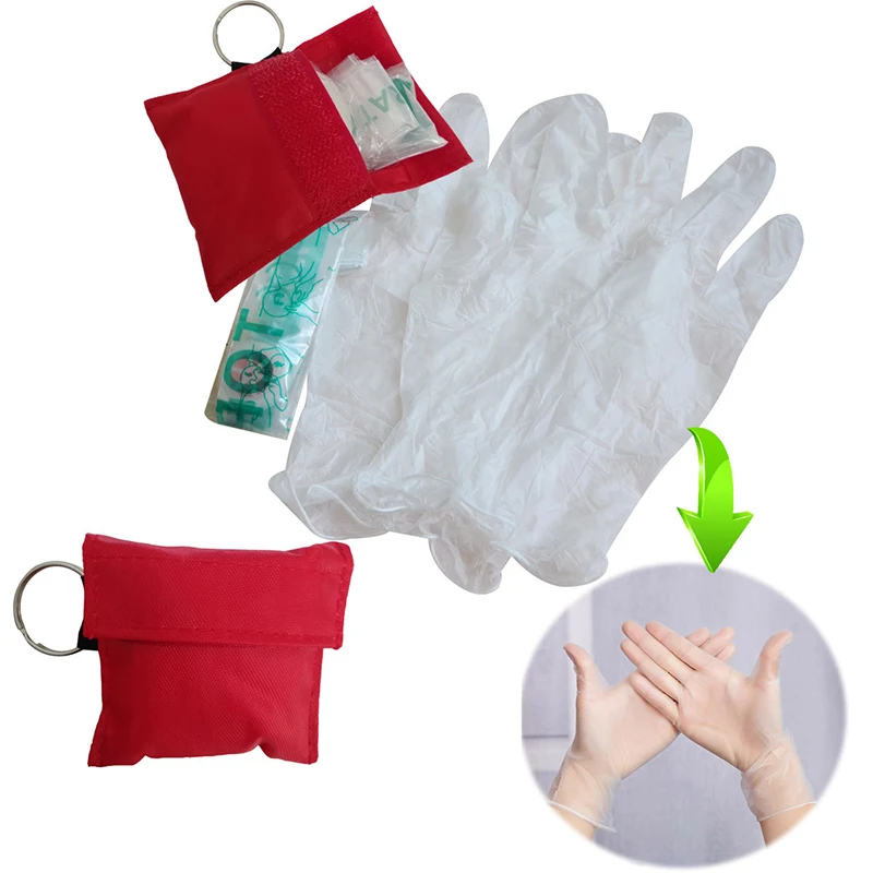 CPR Mask Face Shield Emergency First Aid Kit Keychain Resuscitator Mask With Gloves Pocket Size Portable Safety Equipment Tool