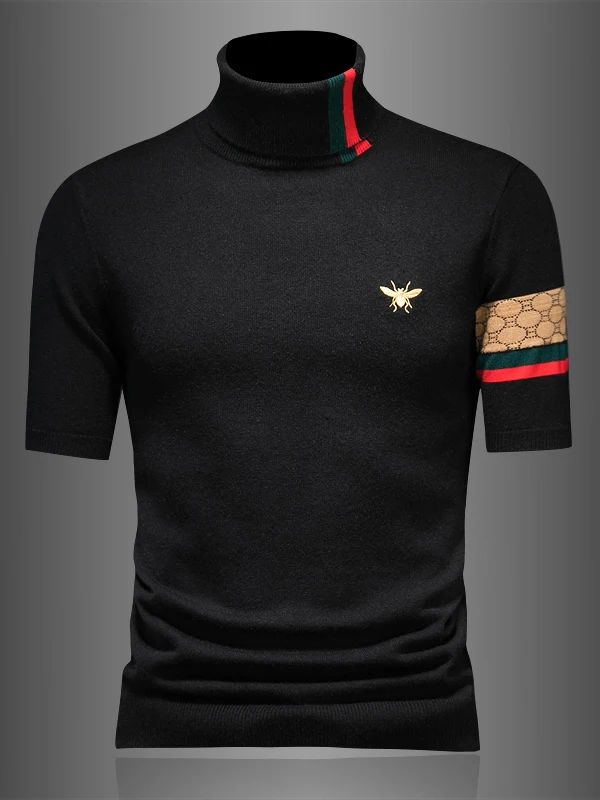 

Men's Knitted Wool Sweater ort Sve Mid-Ne f High Collar Base Layer Casual Sle Embroidered Autumn Winter New Trend...