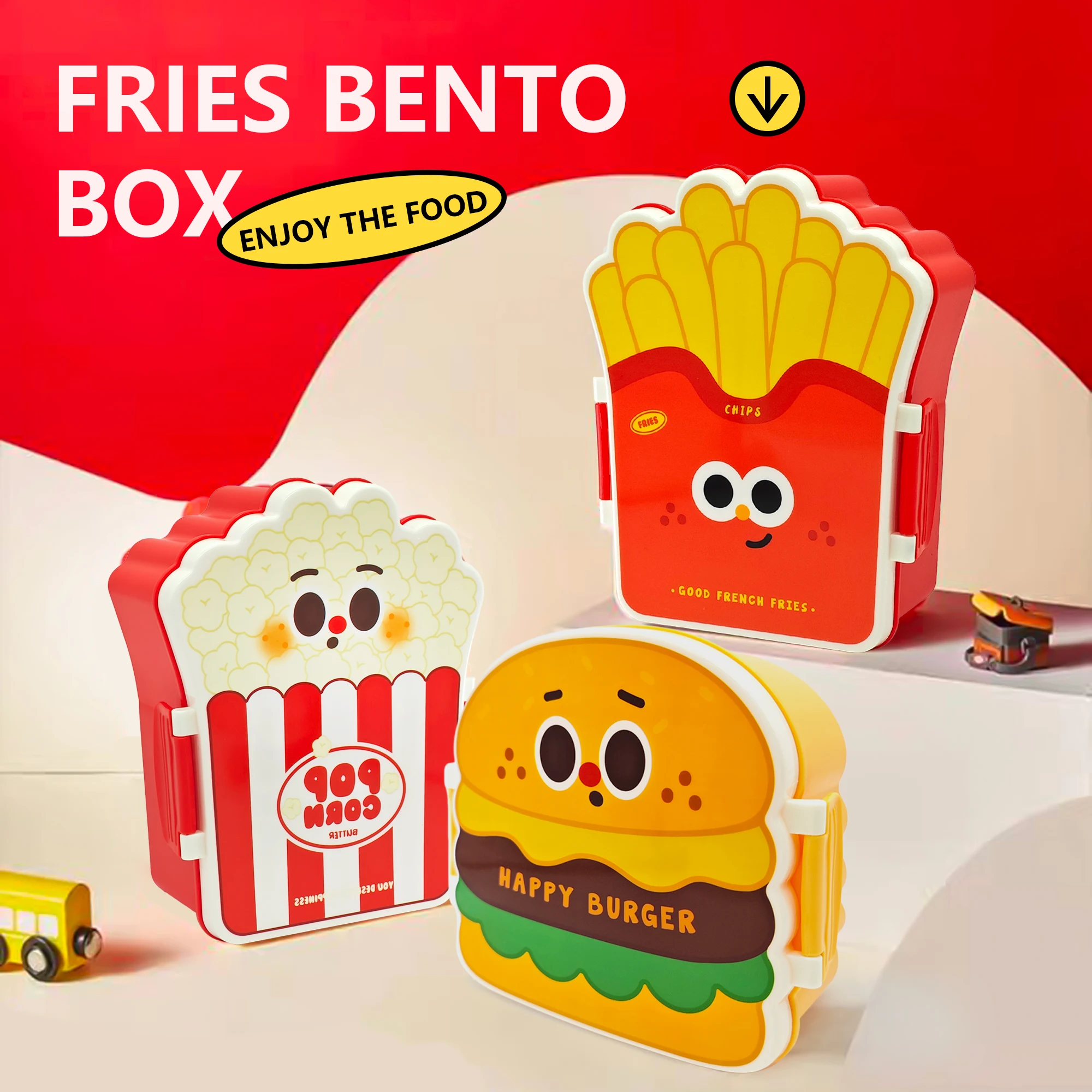 New creative shaped children's lunch box, french fries popcorn burger shaped lunch box, student travelling lunch box