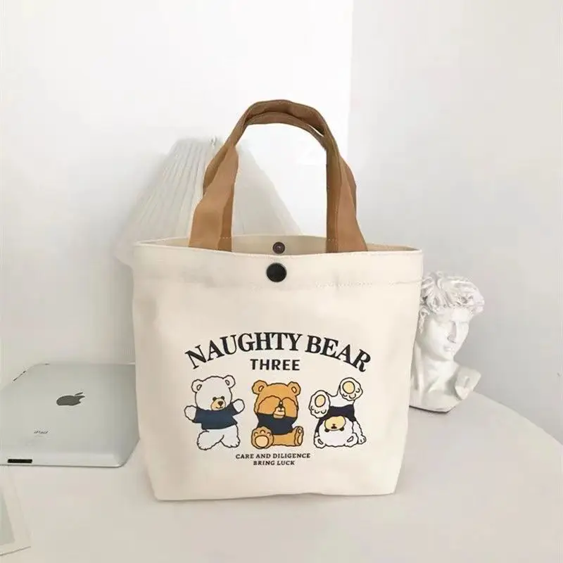 Canvas bag small and versatile handbag for female students lunch box bag minimalist handbag for office workers