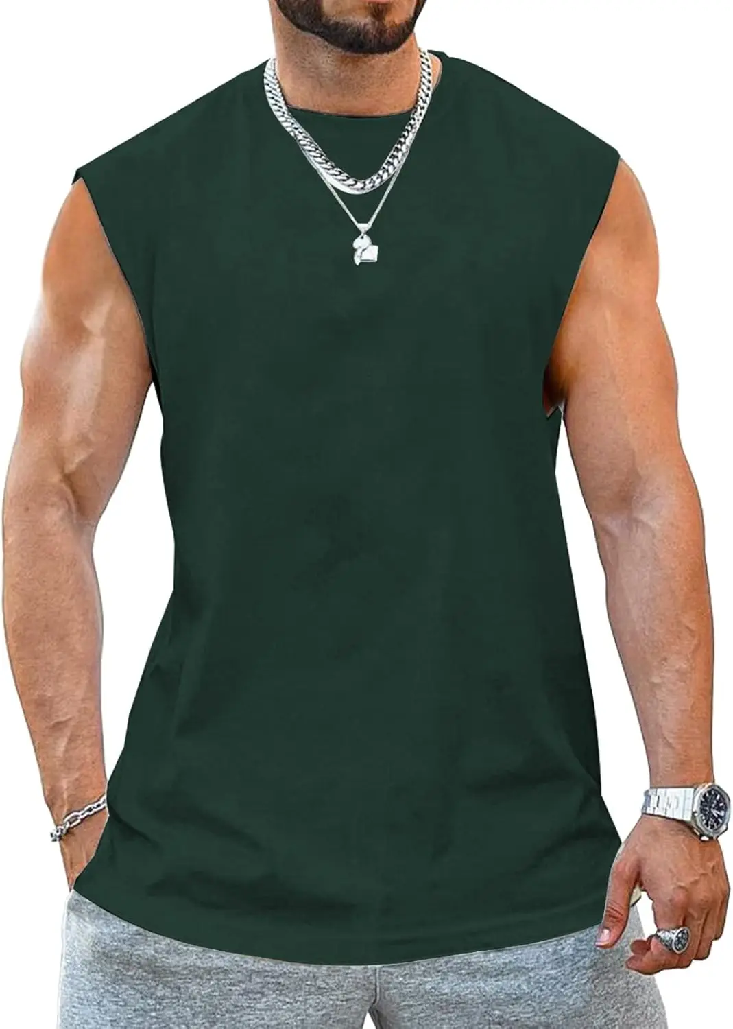 Aoysky Men's Crewneck Sleeveless Athletic Tank  Performance Workout Muscle Cut Tee Tops