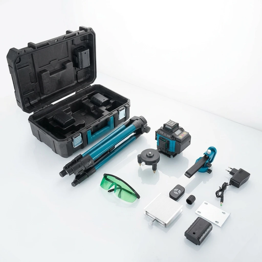 4D 16-Line Green Laser Level, 30m Self-Leveling, with Tripod, Battery, and Accessories
