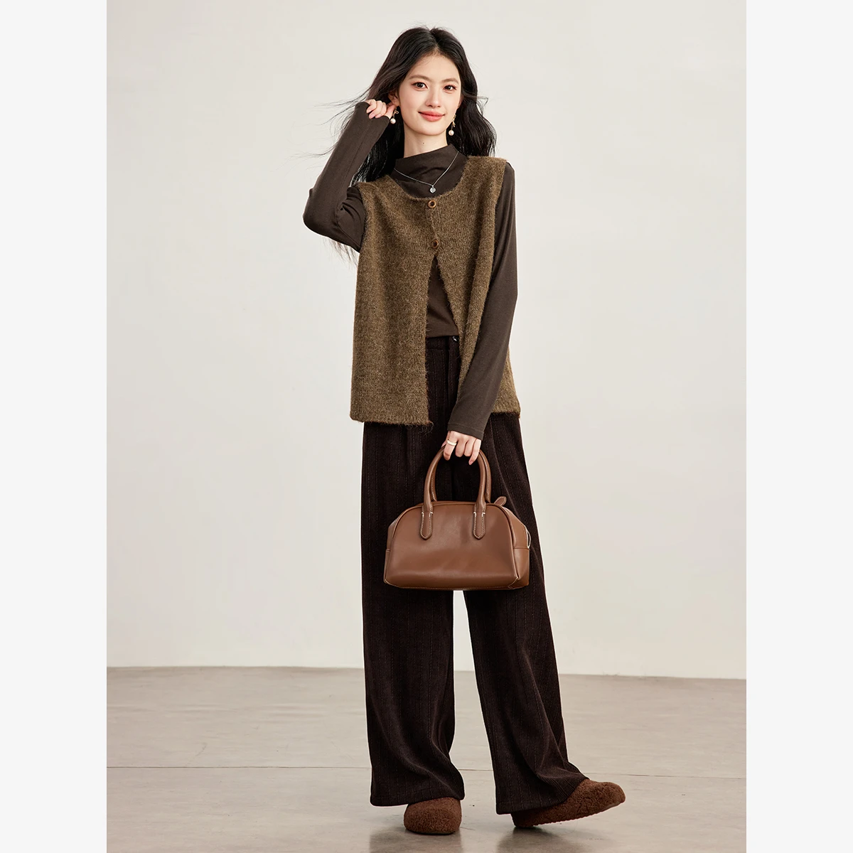 VIMLY Fashion Casual Pullover Vest Two-piece Set for Women 2026 Winter Warm Elegant Fashion Top Casual Matching Outfit 31905