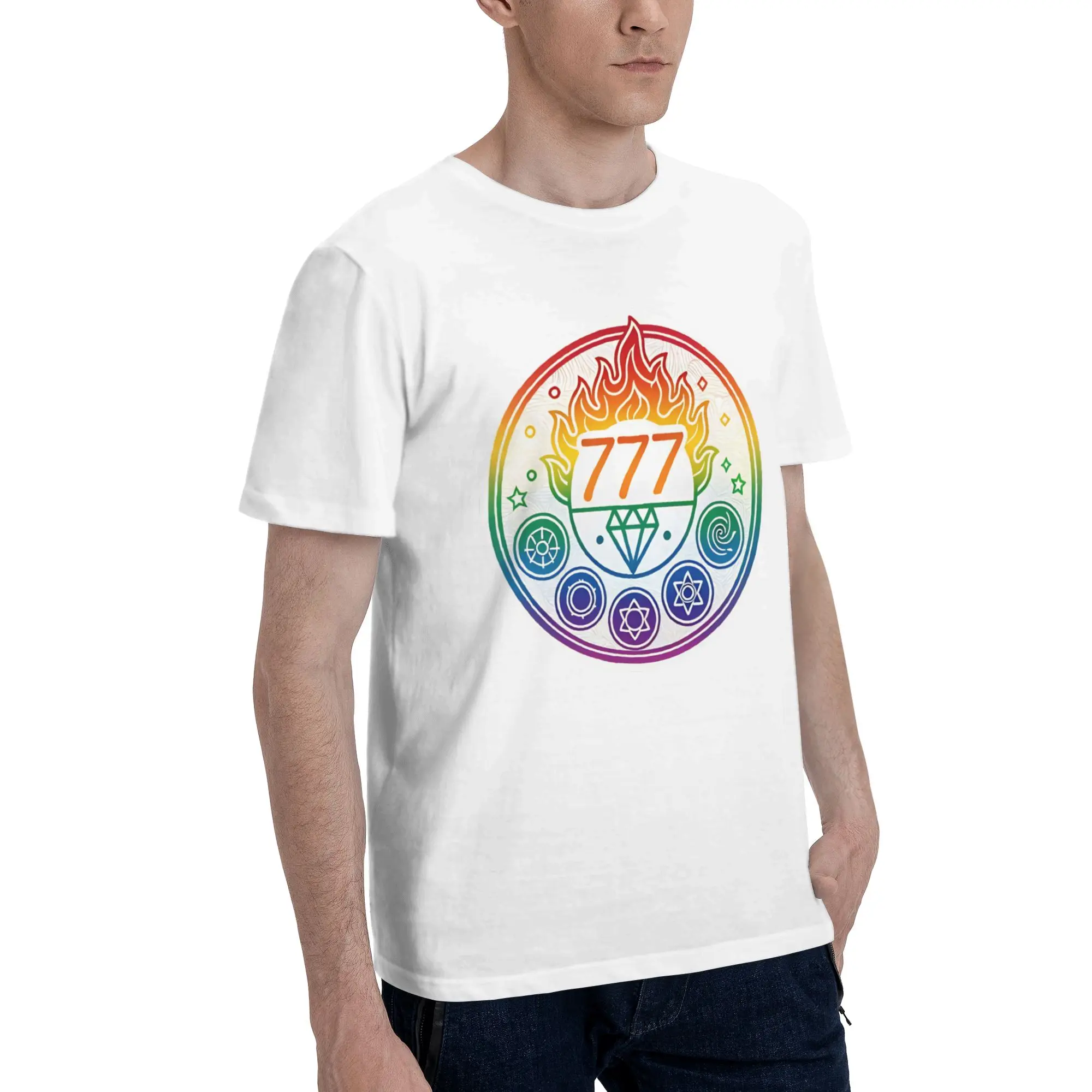 Lucky number 777 witch chakras new Men's T Shirt 777 Lucky Casual Tee Shirt Short Sleeve O Neck Pure Cotton Graphic Tops T-Shirt