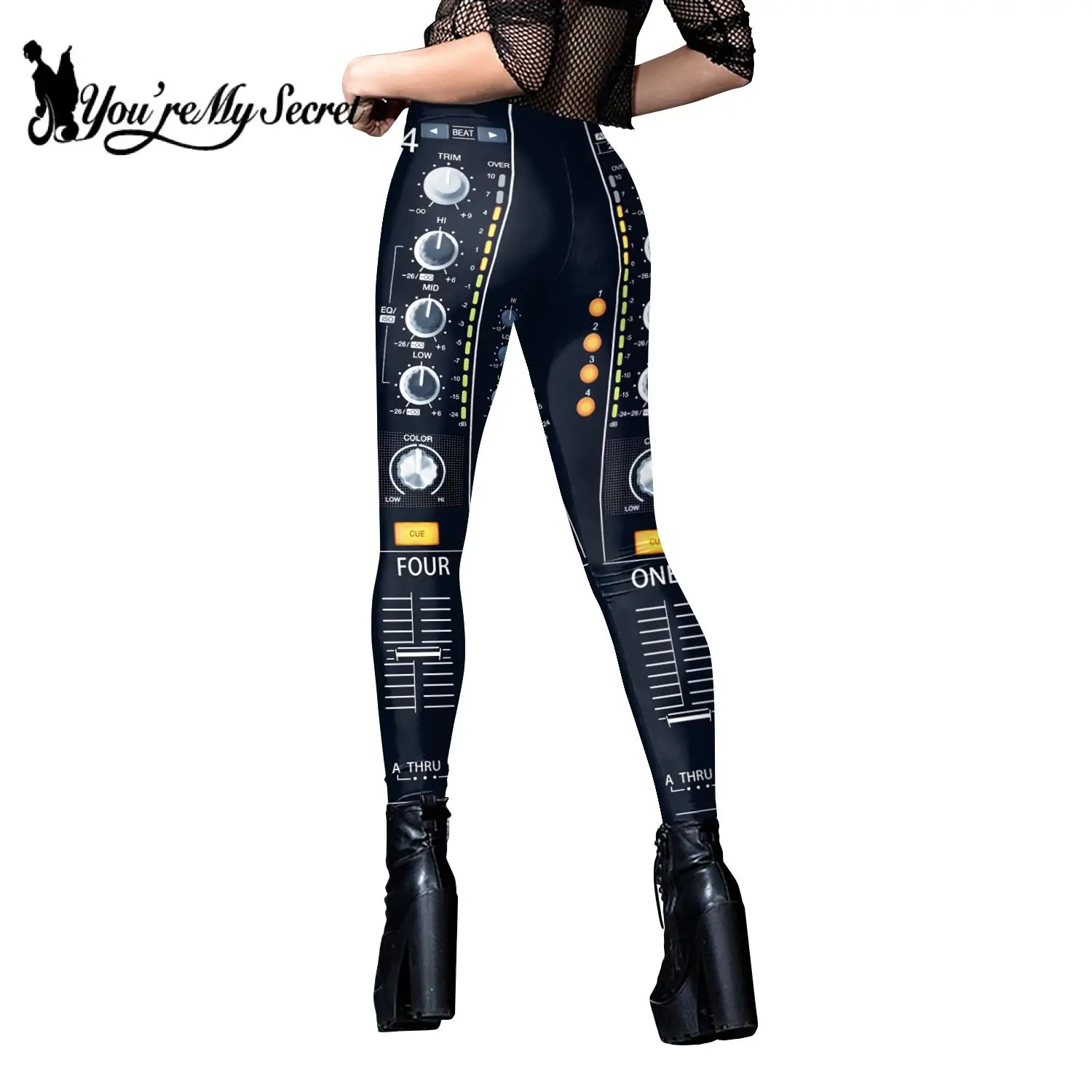 

[You're My Secret] Women High waist Fitness 12%spandex Leggings Workout Push Up Steampunk Printed Button jegging Strength Pants