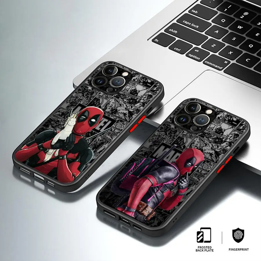 

Marvels Deadpool Cool Phone Case for iPhone 16 14 Pro 15 11 XR 12Mini XS SE 13 16ProMax 15 Plus X 12 Frosted Funda Cover