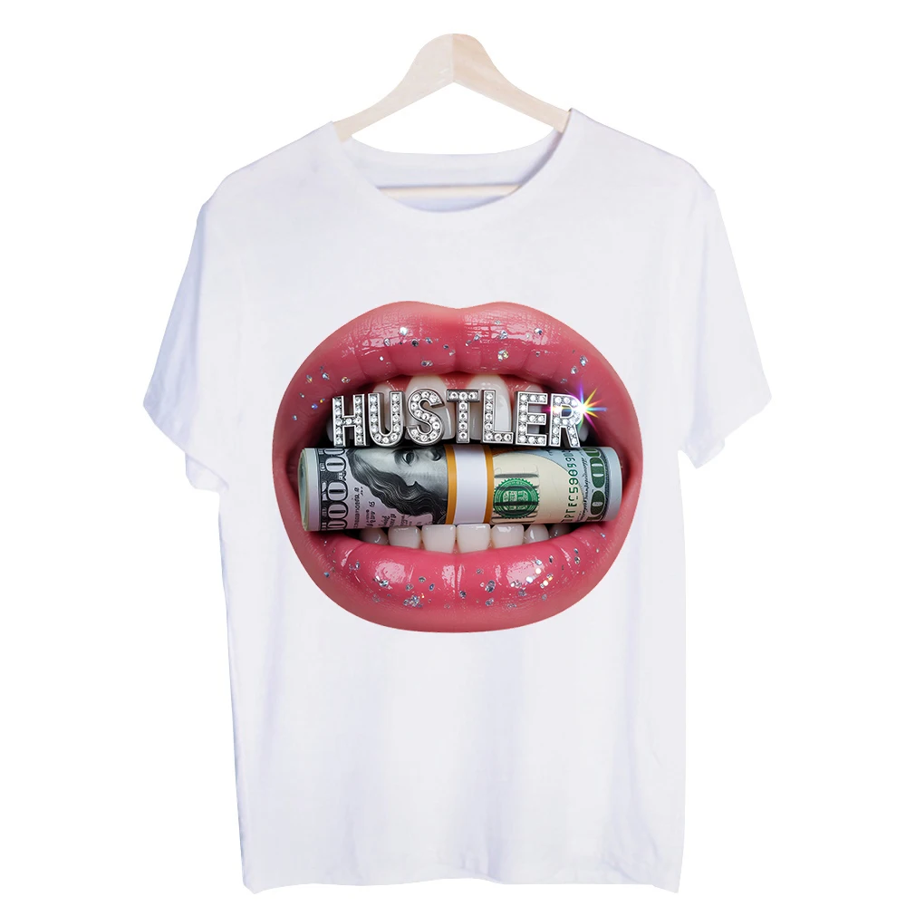 Men's Lips with Money and Letter Print Graphic Tee, Short Sleeve Crew Neck T-Shirt for Casual Streetwear and Daily Outfits