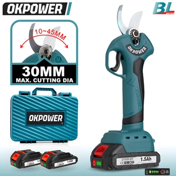 브러시리스 전기 가위, 무선 전정 가위, 플라스틱 상자 포함 원예 분재, 마키타 18V 배터리, 4 단 기어, 30mm, 21V