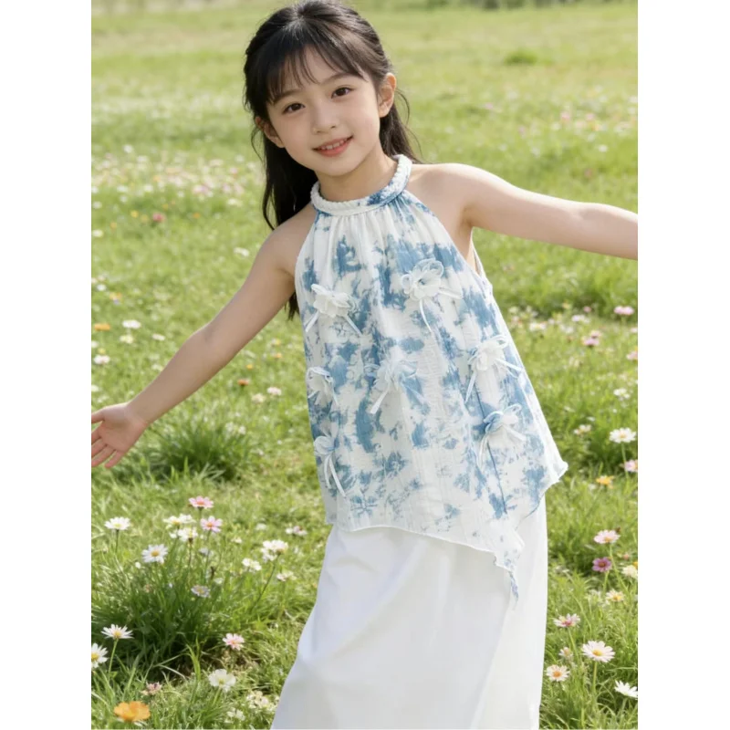 

2026New children's clothing tie-dye dress, spring and summer style, girls' halter neck dress, Yunnan Dali tie-dye children's clo