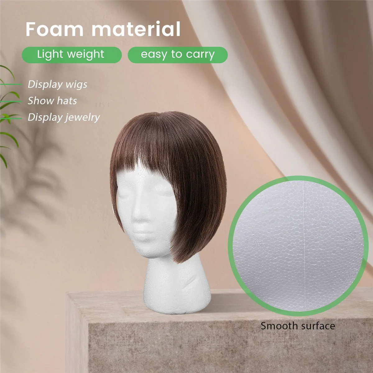 AT77 Foam Mannequin Wig Head Display Hat Cap Wig Holder White Foam Head