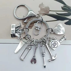 Fashion Alloy Keychain Hammer Repair Tools Silver Color Dad Key Rings For Father's Day Gift Car Keys Decoration Handmade Jewelry