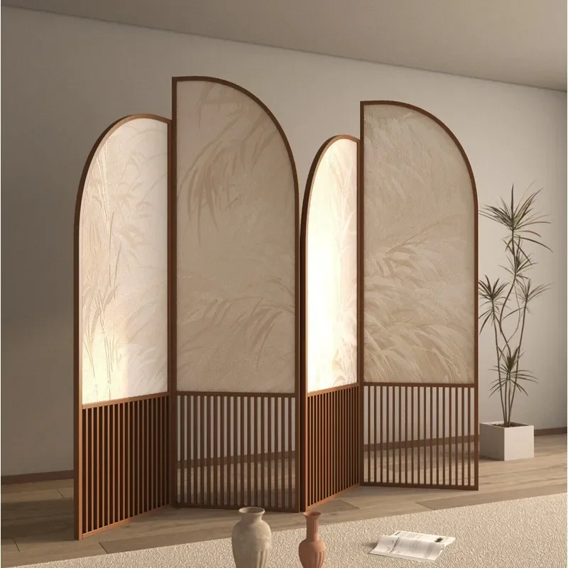 New Chinese Style Folding Bamboo Mobile Partition Screen for Living Room Bedroom Home Office Entrance Divider Medieval Design