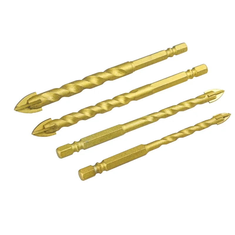 Foret à verre à tige hexagonale 6/8/10/12mm, coupe-trou de flûte en spirale pour carrelage, outils de perçage à tête de lance croisée