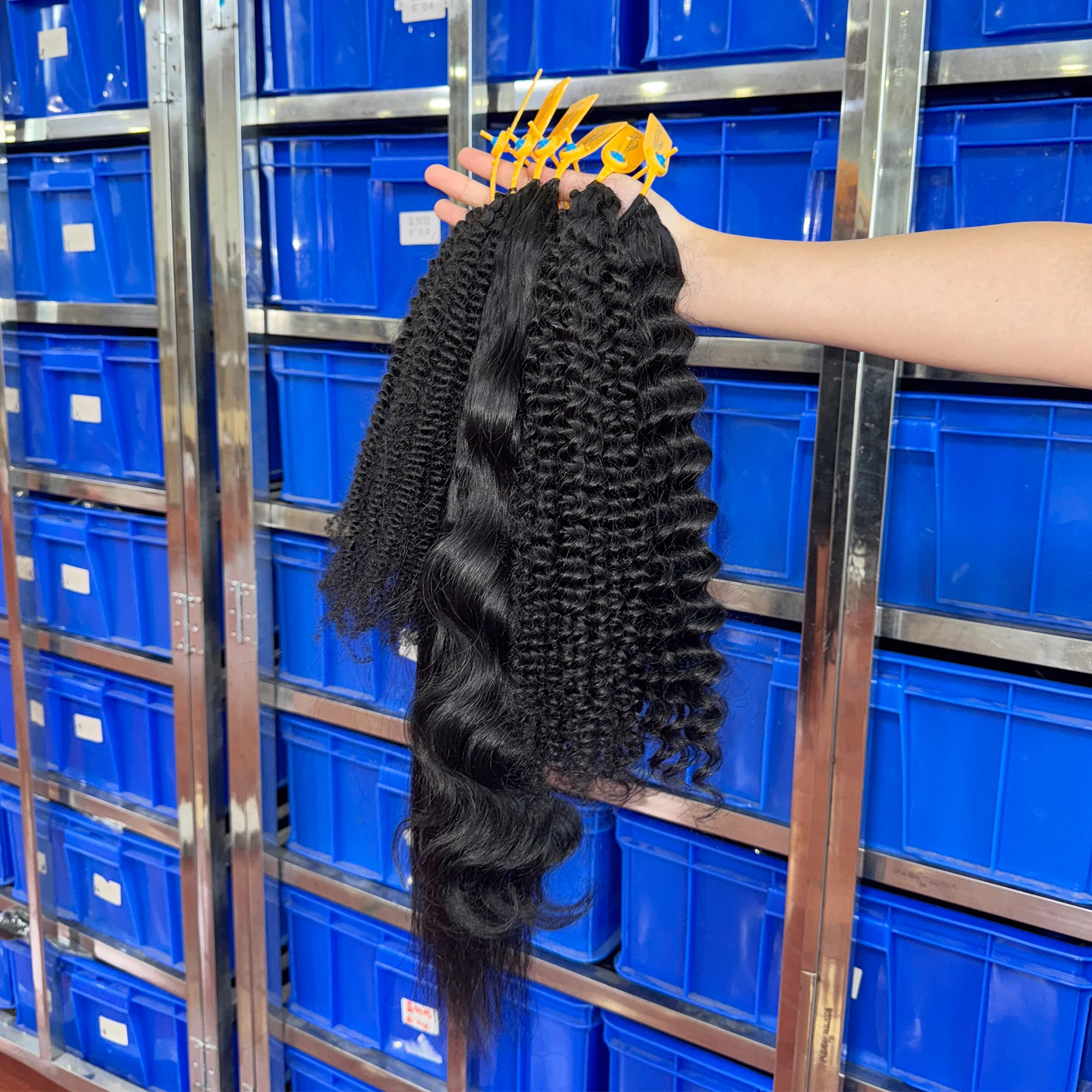 Orientfahsion Feather Crochet Human Hair Curly Jerry Curly Invisible Knots Knotless Pre Separated Crochet Human Hair Extensions