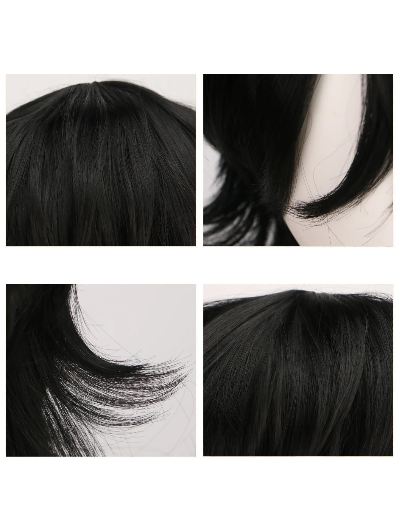 黒ウィッグ男性用木綿ミディアムストレートアニメウィッグ前髪付き合成ウィッグハロウィンコスチュームコスプレアニメパーティー用