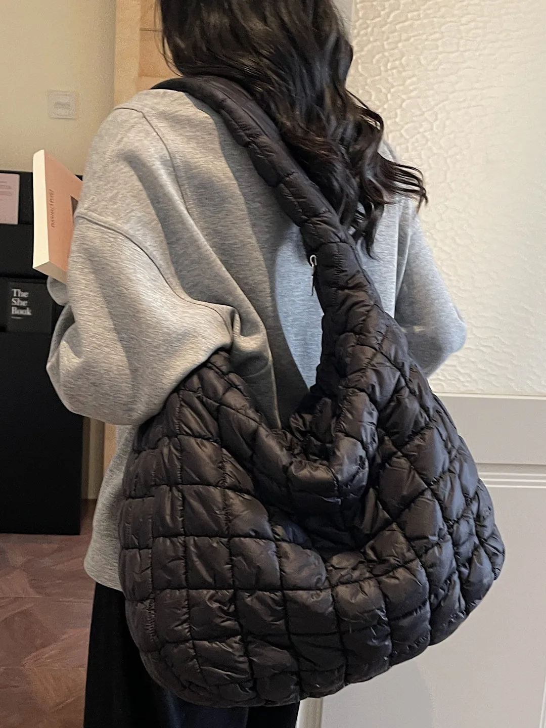 

2026 Winter New Faion Simple Diamond Canvas Bag Women Large Capaci Single oulder Slant Cross Cotton Commute Cotton Coat...