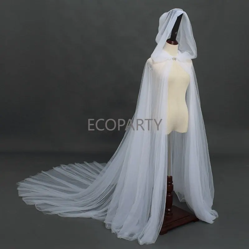 Halloween Women's Tulle Cloak Black White Red Vintage Solid Cloak Wedding Prom Party Dress Bridal Sweeping Soft Mesh Cloak