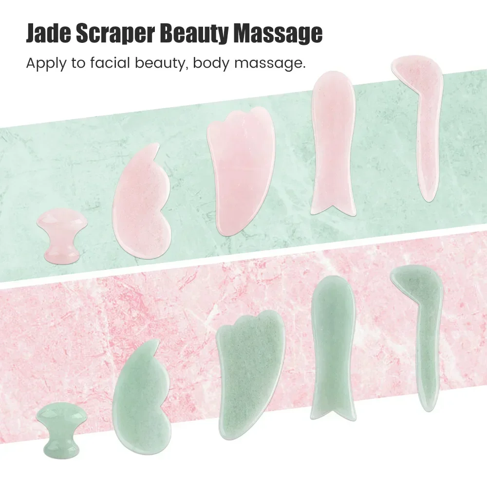 Planche de Massage Gua Sha en pierre de Jade naturelle, plaque Guasha en Quartz Rose, masseur de visage en Jade, grattoirs, outils pour le visage, le cou, le dos et le corps