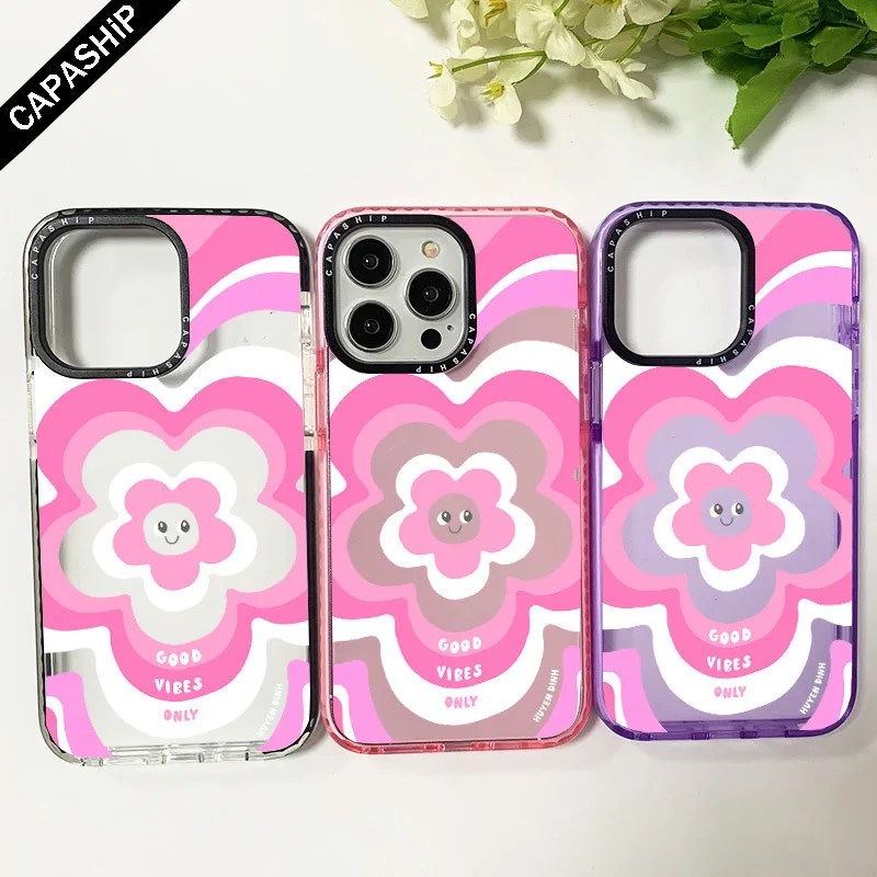 Ins Smile Wavy Good Vibes Clear Case For Iphone 11 14 15 Pro Max Silicone Soft 12 13 Mini 7 8 Plus SE XR XS Max Shockproof Cover