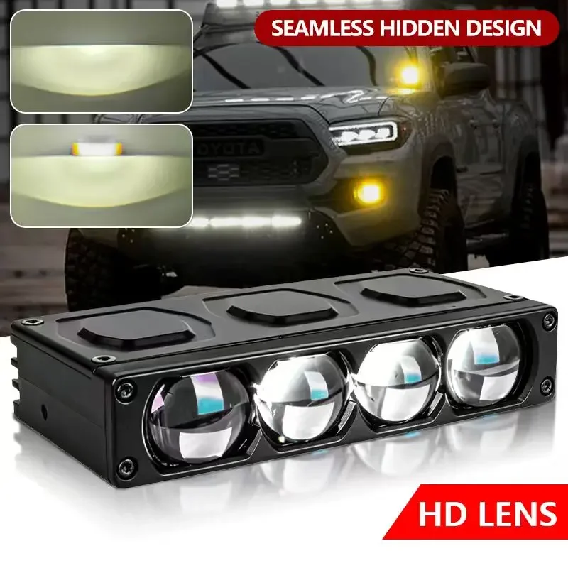 2PCS 180W 4-Lens Ultra-Thin Hidden Grille LED Spotlights IP68 Waterproof Low High Beam 12V Universal Offroad Car Auxiliary Light
