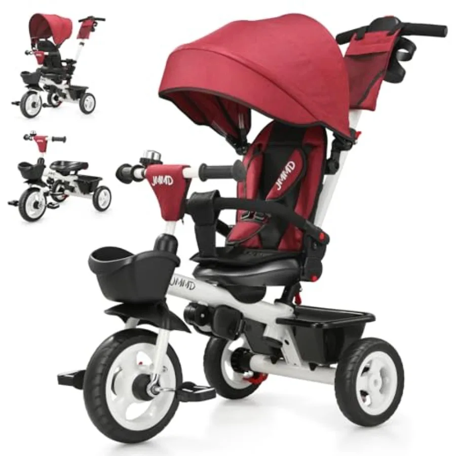 

Детский трехколесный велосипед-коляска 7 в 1 с ручкой для толкания, поворот на 360 градусов ° Поворотное сиденье, откидная спинка, вседорожные колеса, двойные тормоза