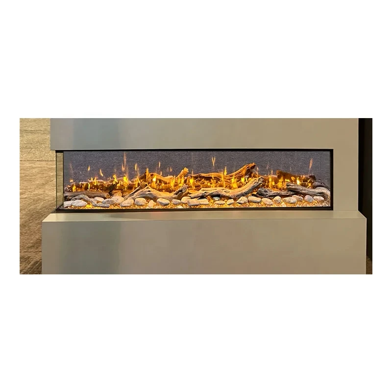 

Deluxe Electric Fireplace 3D Light Emitting Diode Flame Media Wall Mirror Electric Fireplace Functional Wall 3-sided