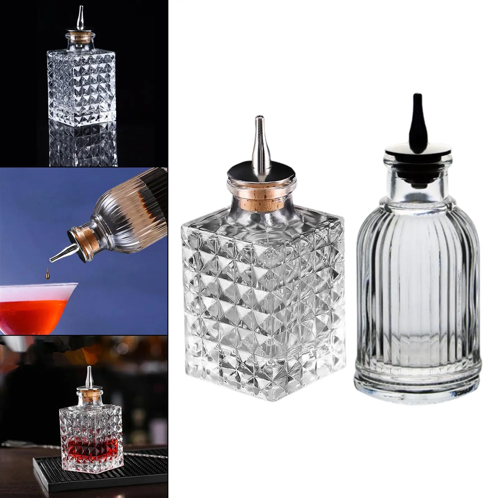 Glass Bitter Bottle, Cocktail Barware, Bartender Decanter Display Bottle