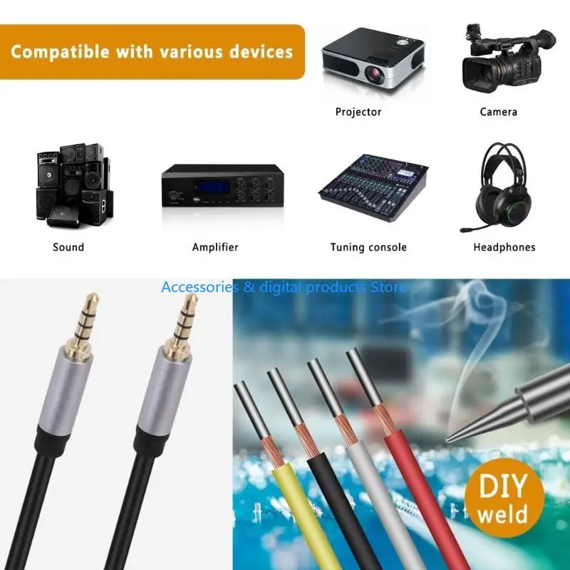 77JD 3.5mm Stereo Male Plugs to Bare Wire Open End Pigtail Audios Cable Replacement for Headphone and Microphones Repair