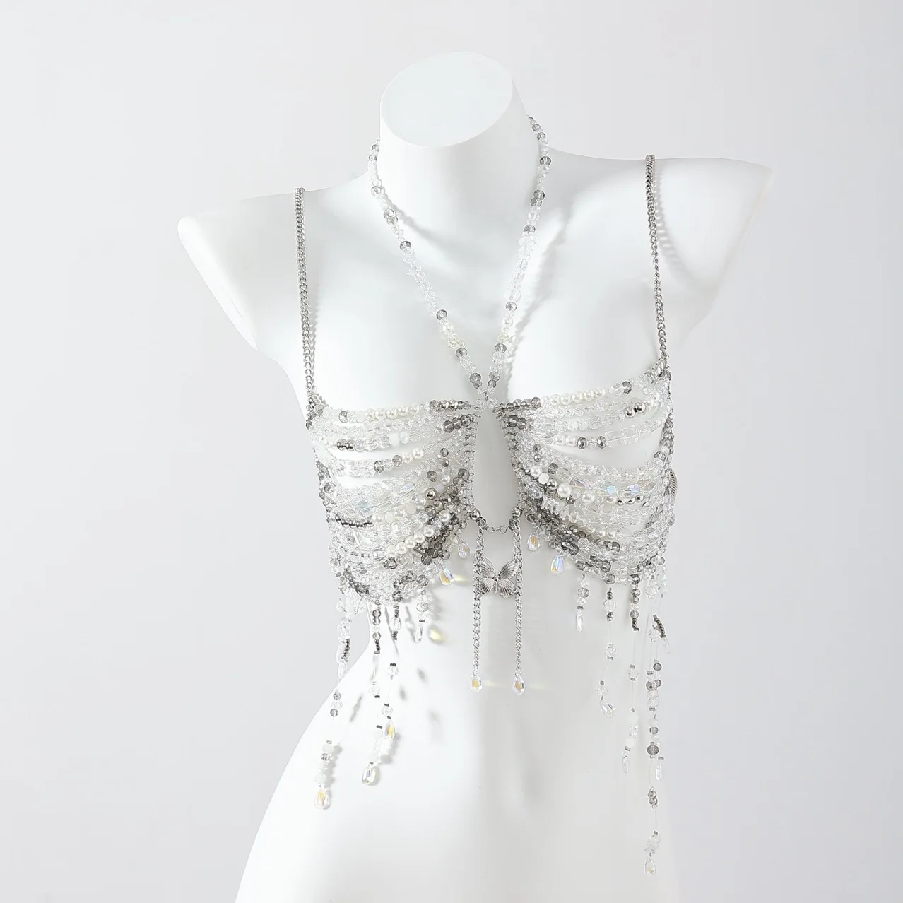 

New Handmade Beaded Top Acrylic Beaded Body Chain Hanging Neckline Outer Chain Fringe Top Fashionable Casual Bra