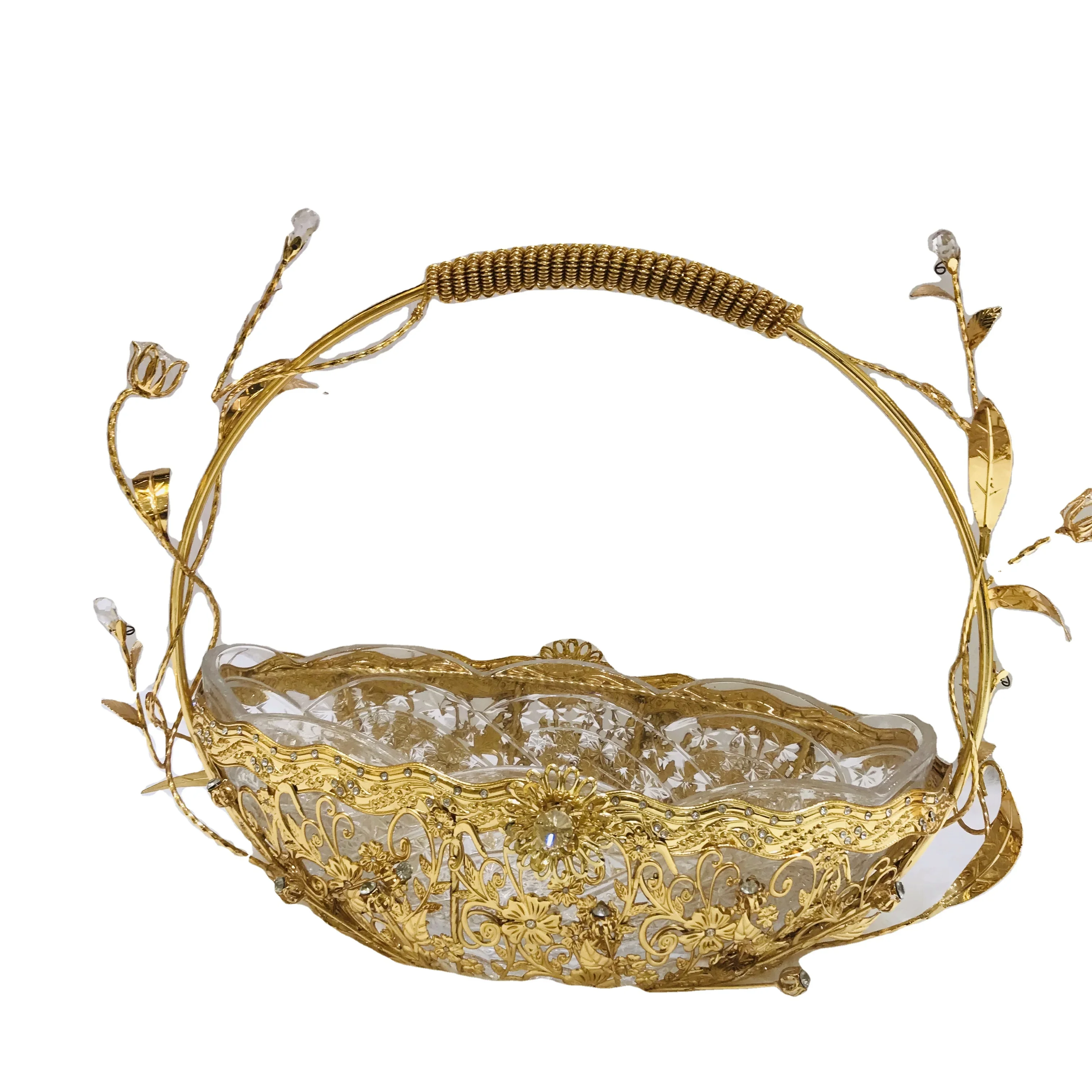 Gold and bronze fruit baskets handle home furnishings decorative baskets are luxurious and restored in an ancient way with ease