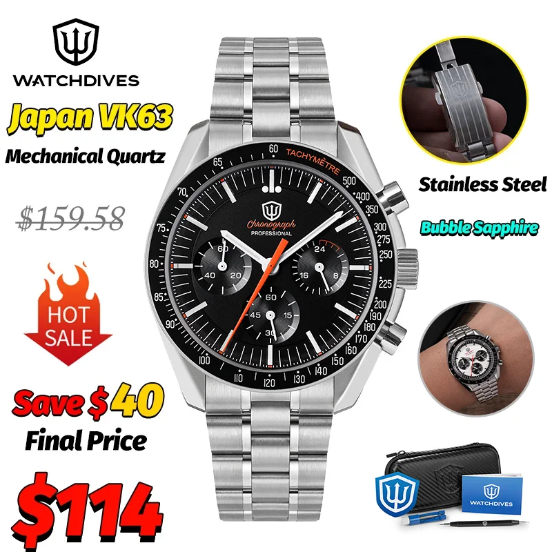 Watchdives WD1863 Quartz Watch VK63 Chronograph Movement Sapphire