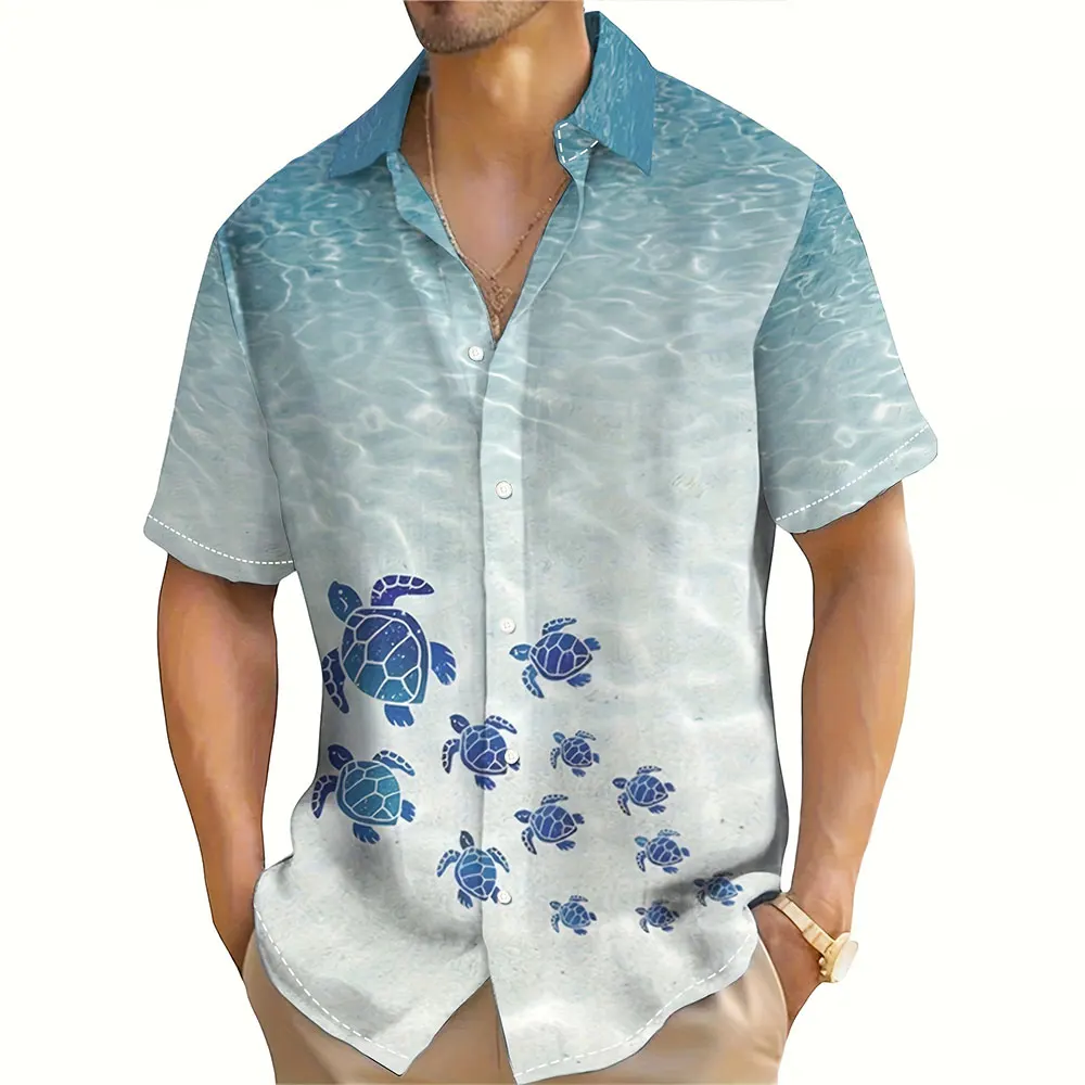 

Men'S Shirt 2024 New Fashion 3D Turtle Print Shirt Hawaii Vacation Shirt Summer Loose Casual Short Sleeve Top Men'S Clothing